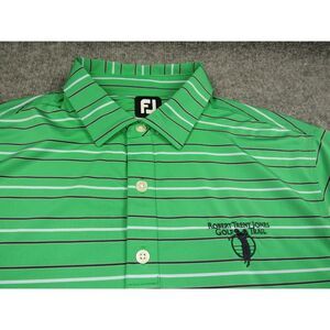Footjoy Shirt Mens‎ Medium Golf Polo Green Striped Performance Stretch